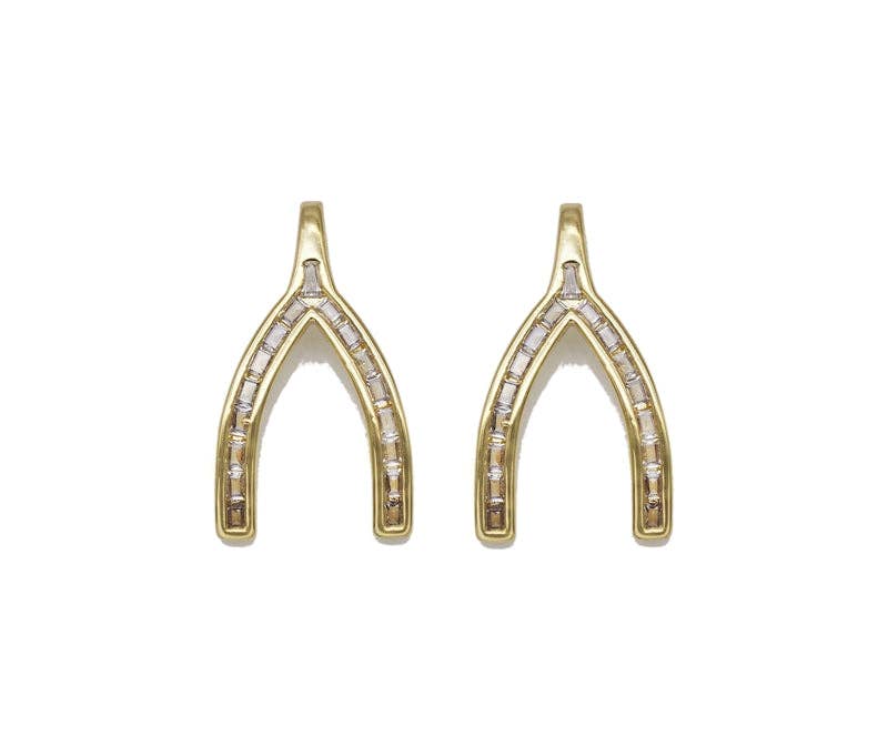 Gold Baguette CZ Wishbone Charm, Sku#LX106