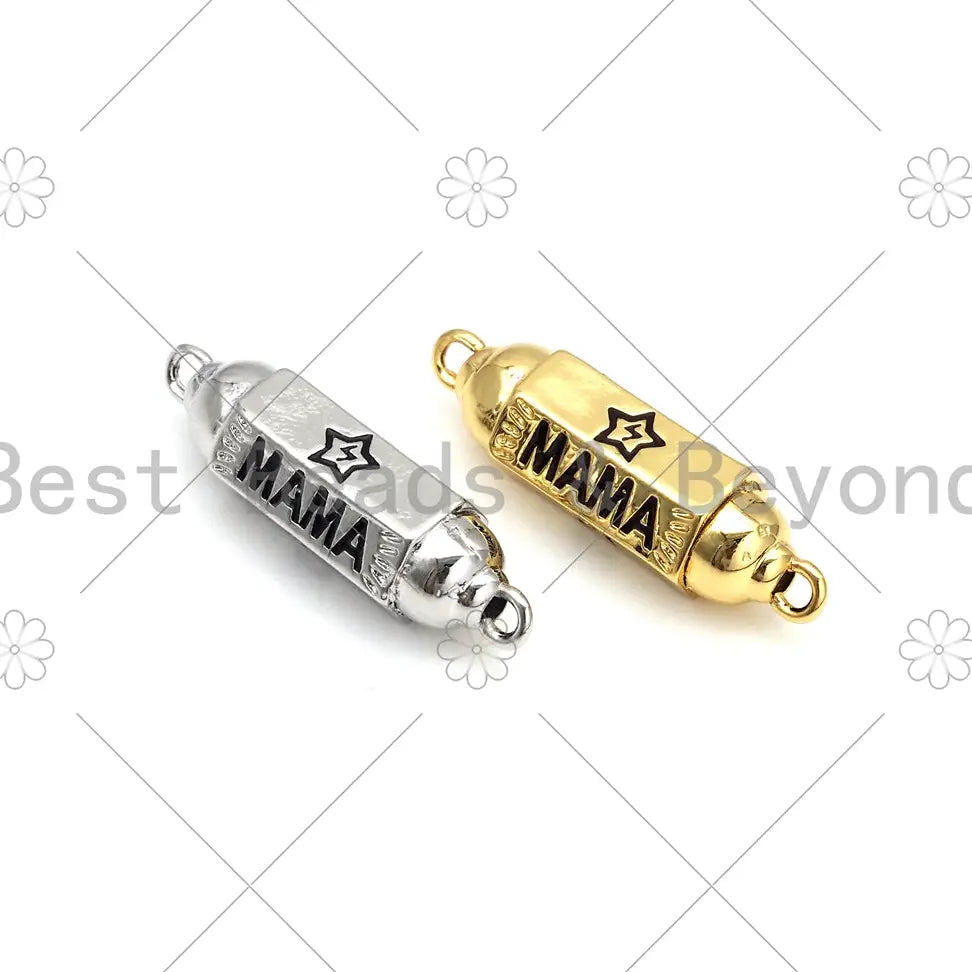 Mama Word and Star On Hexagon Connector, 18K Gold Filled Spacer Beads, Gold/Silver Bracelet Necklace Charm Pendant,7x29mm ,SKU#F1426