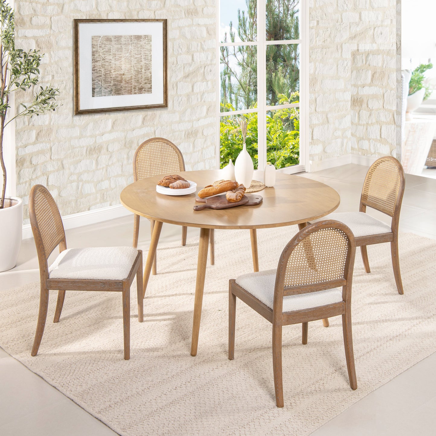Panama 18.5" Curved Cane Rattan Side Dining Chair, Set of 2