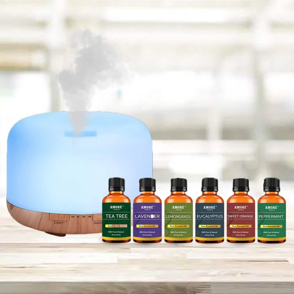 7-Piece Set: 5-in-1 Premium Ultrasonic Aromatherapy Diffuser with Essential Oil