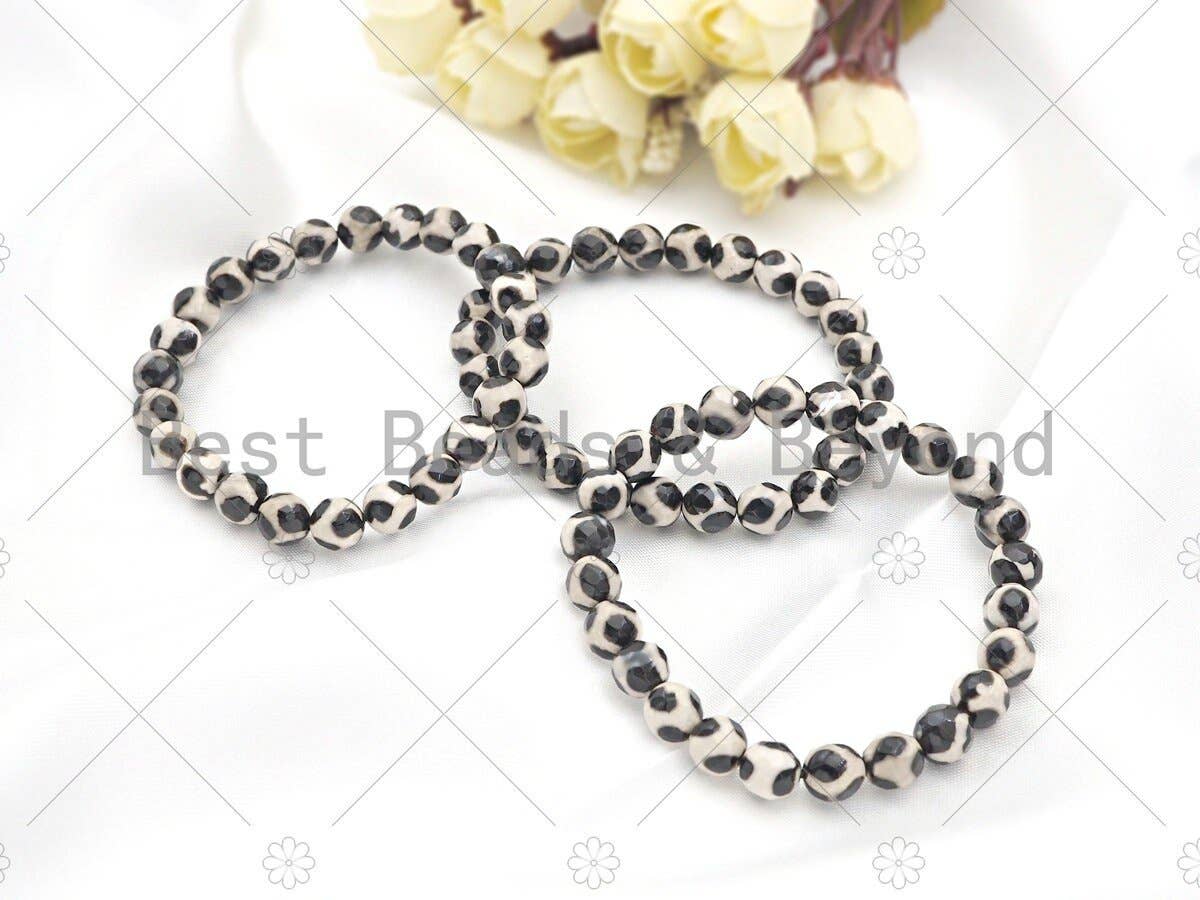 Natural Black White Tibetan Agate Stretchy Bracelet, SKU#U1095