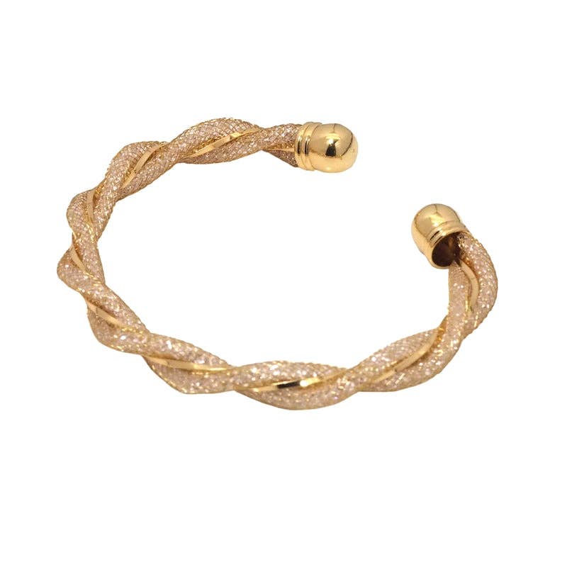 CZ Twist Gold Adjustable Bracelet, Sku#B352