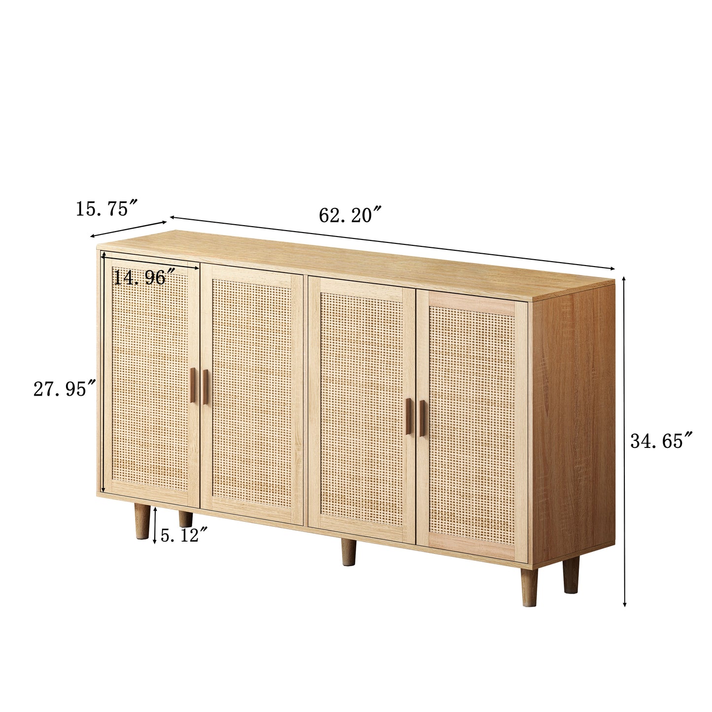 Elegant and Functional 4-Door Rattan Decorative Storage Cabinet