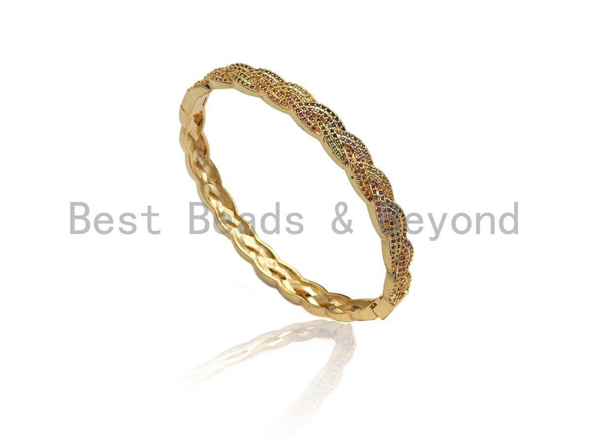 CZ Gold Twist Buckle Cuff Bracelet, Sku#X157