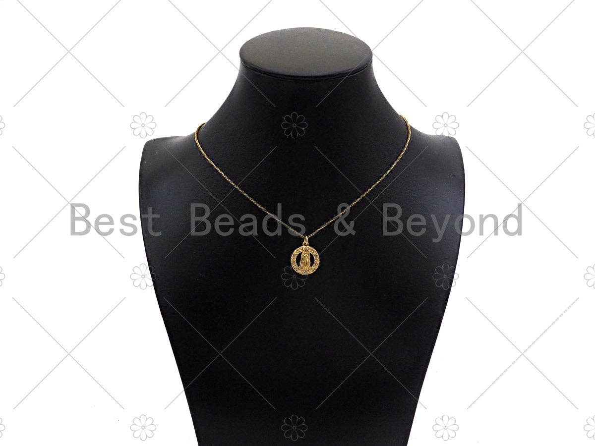 Gold Filled CZ Micro Pave Virgin Mary On Garland Shape Pendant, 18K Gold Virgin Mary Charm, Necklace Bracelet Pendant, 15x18mm, Sku#Y438