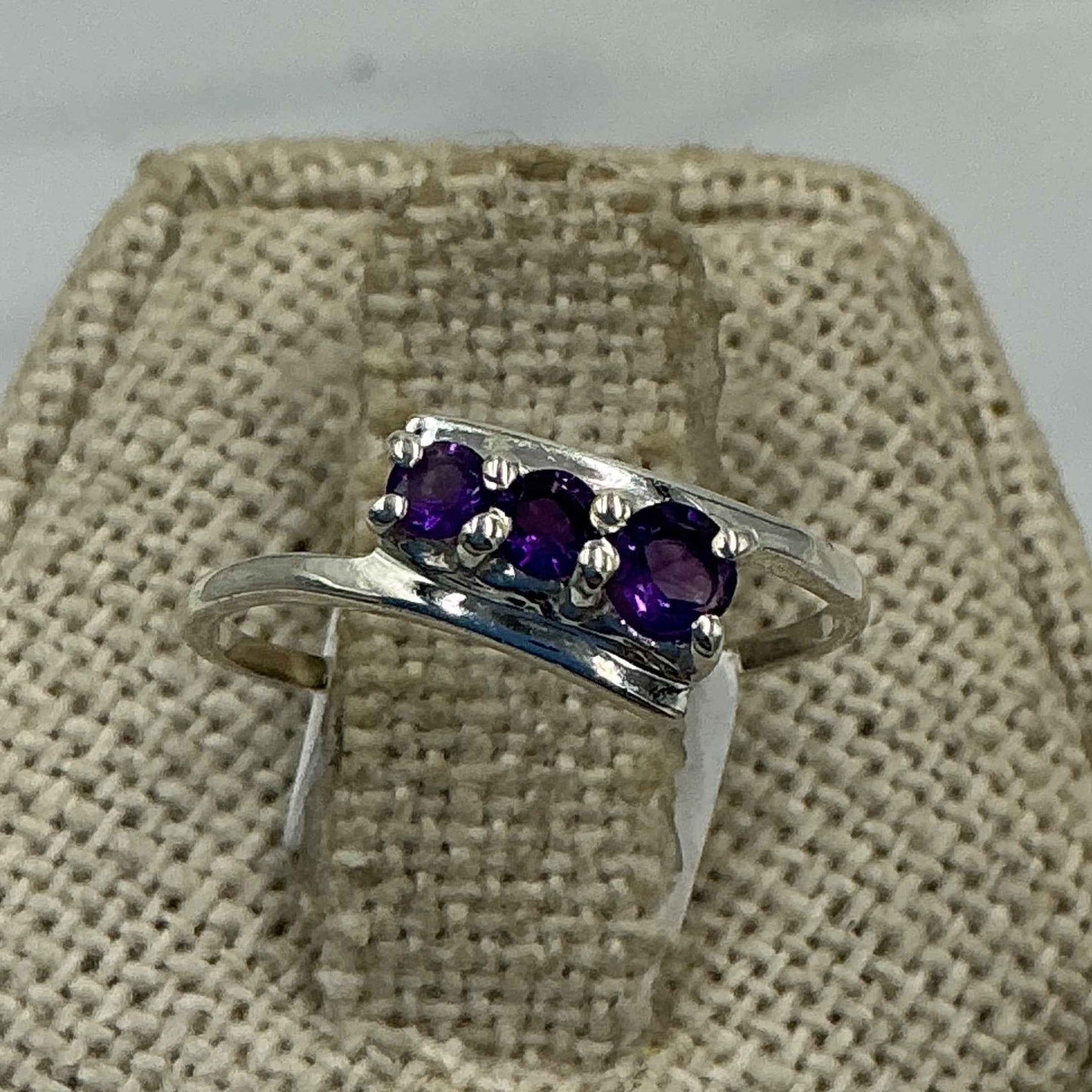 Sterling Silver Split Banded Triple Circle Amethyst Ring – Size 5 – Calm, Intuition & Spiritual Protection