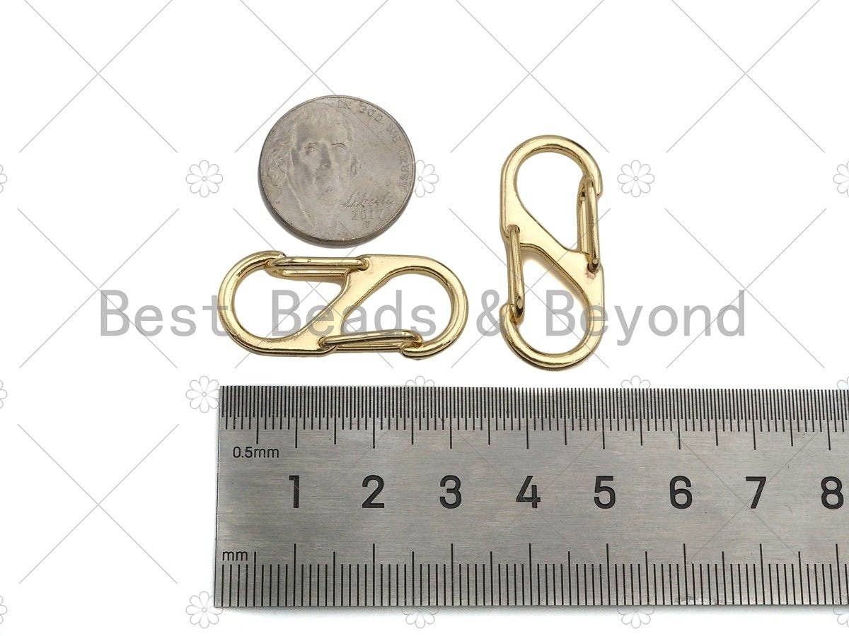 18K Gold/Silver Double Sides Push Lock, S Hook Push Gate Clasp, Push Clasp, Gold/Silver Spring Clasp, 14x33 mm, sku#K178