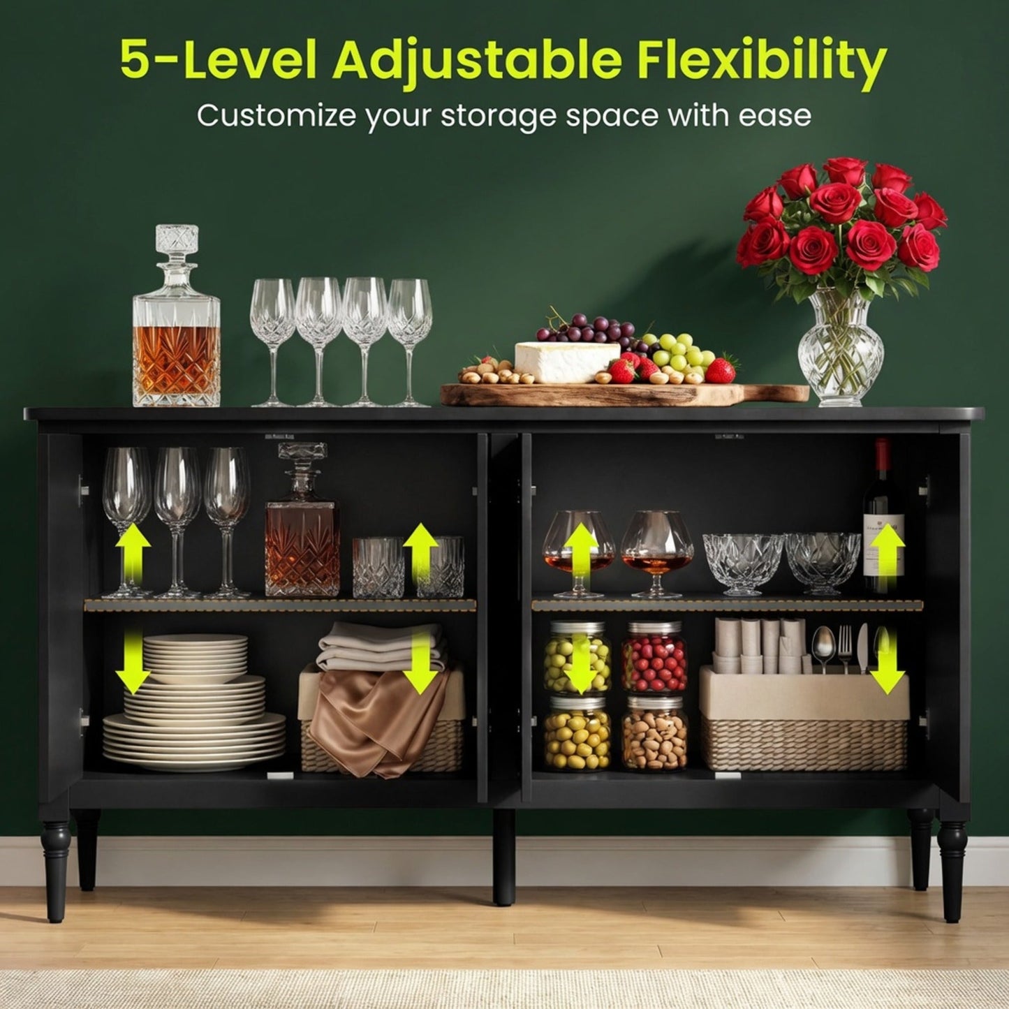 58.9" Stain Black Buffet Cabinet