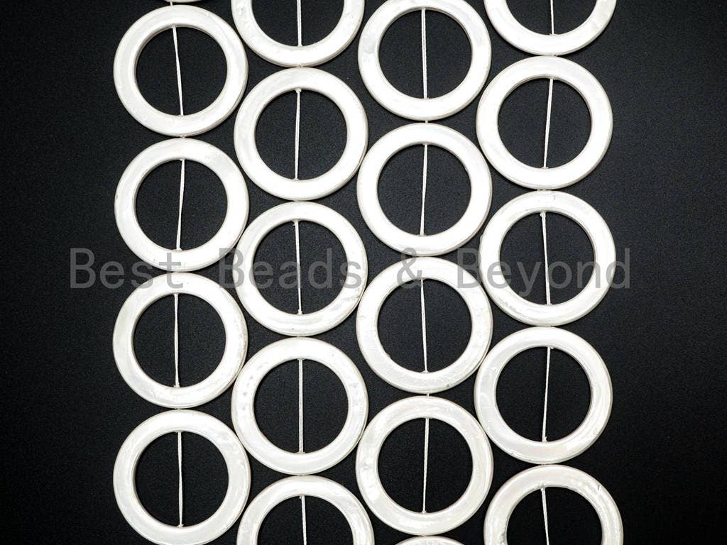 Natural Mother of Pearl Large O Ring beads Strand,40mm White Plated MOP beads, Natural Pearl Shell Beads, 15.5inch strand, SKU#U129