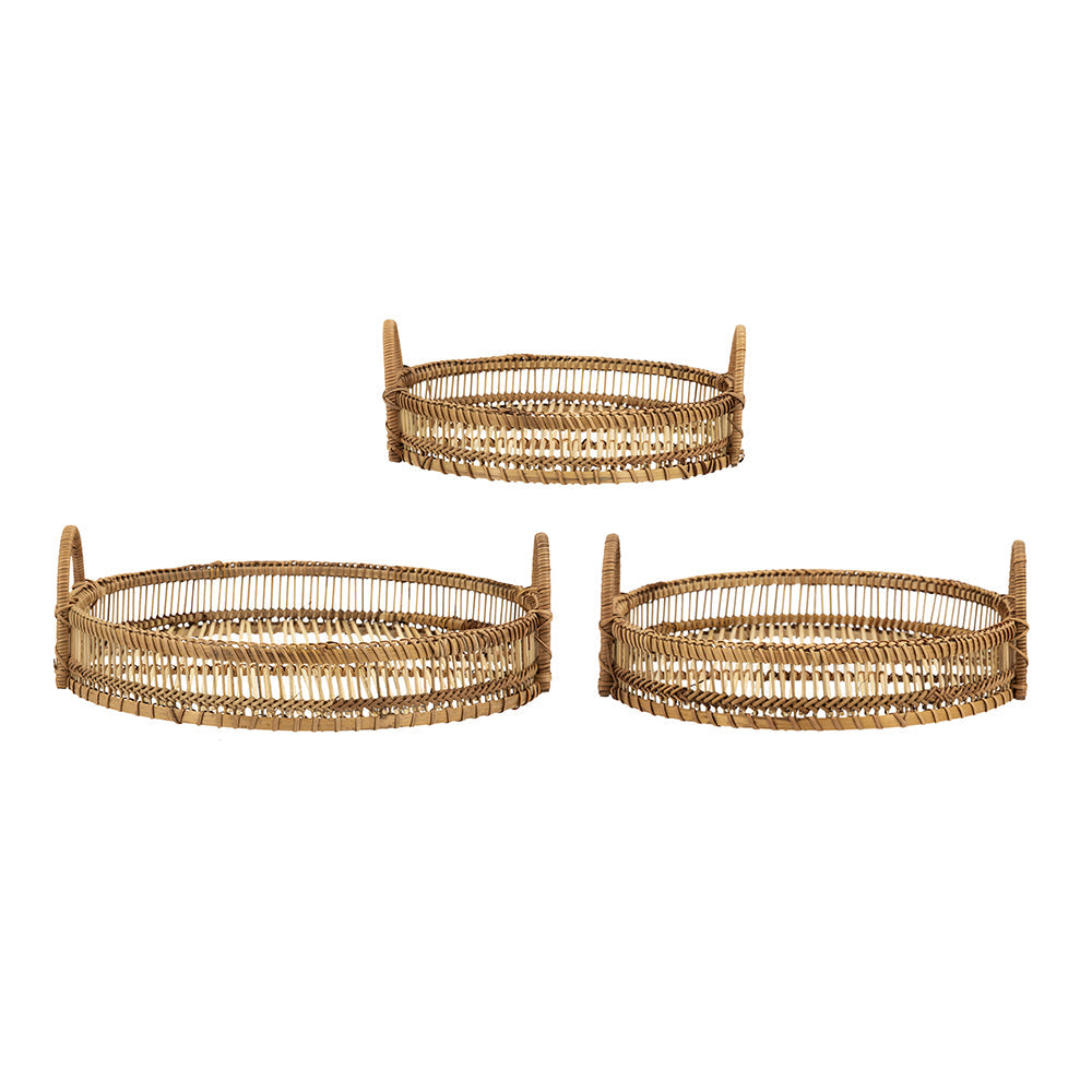 Set of 3 Round Bamboo Decorative Trays