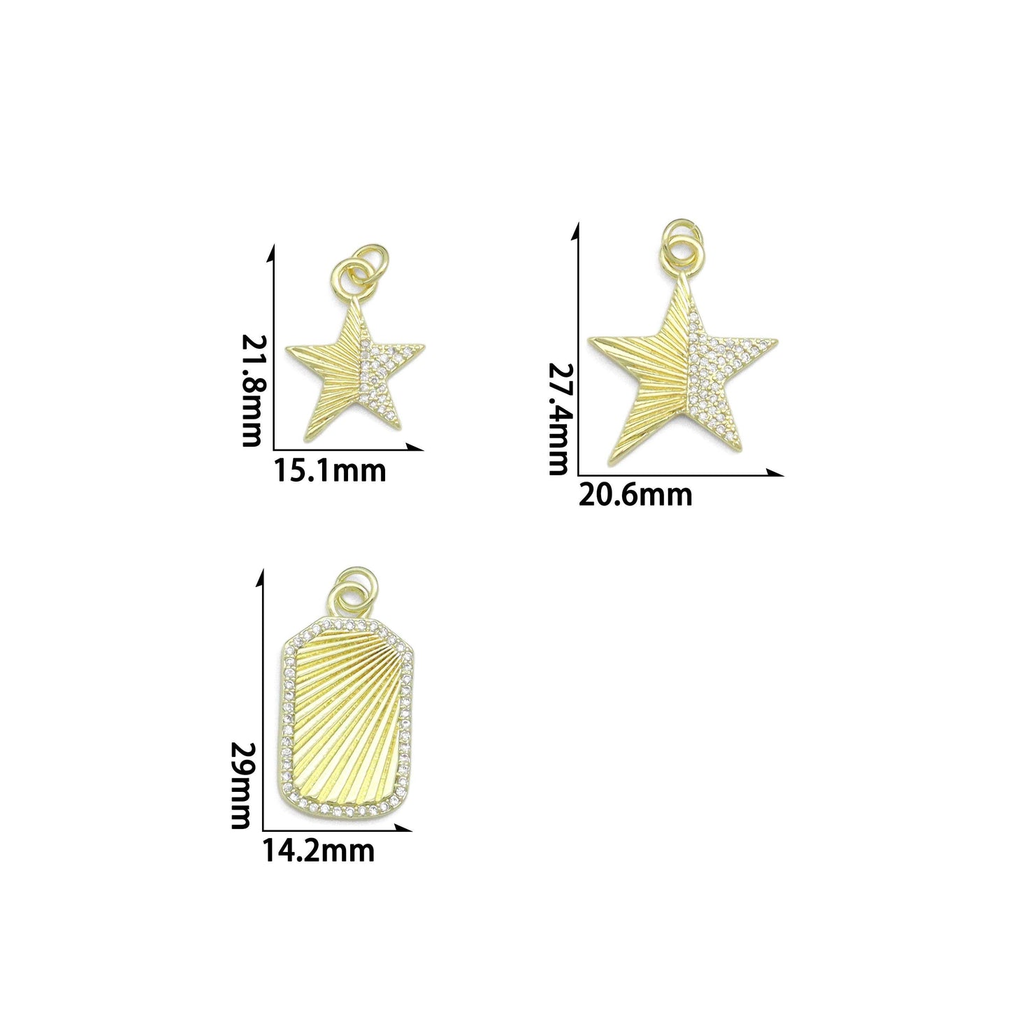 Clear CZ Radical Line Star Dogtag Rectangle Charm Pendant,Sku#LK1255