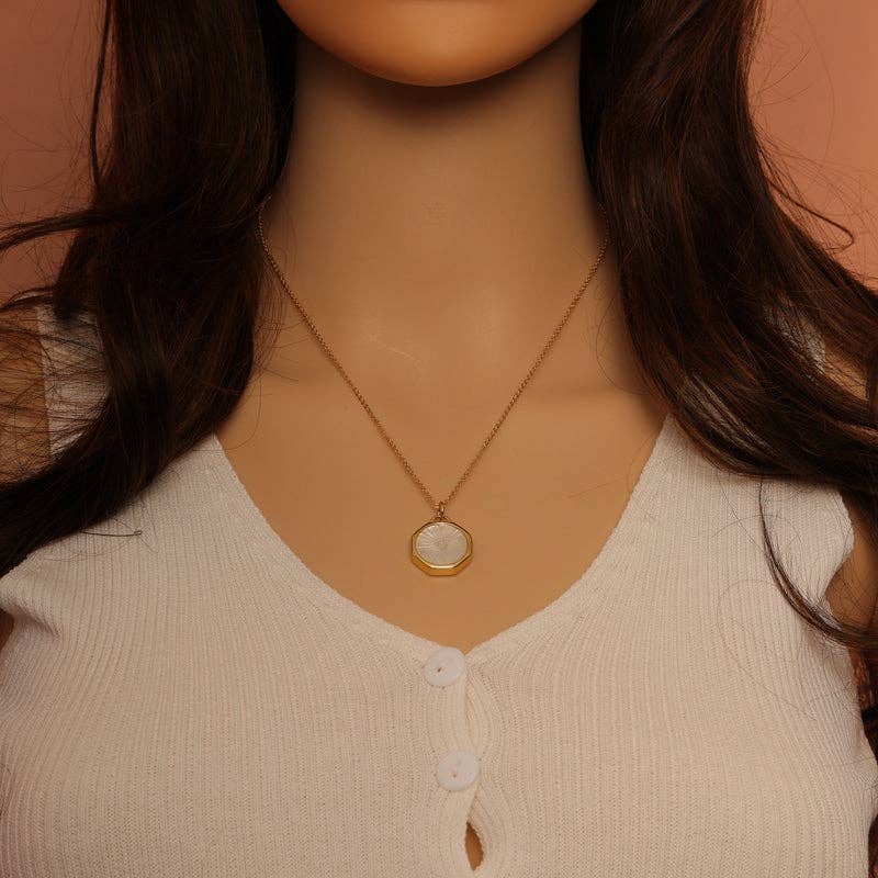 CZ Gold Mother of Pearl Round Charm, Sku#LX198