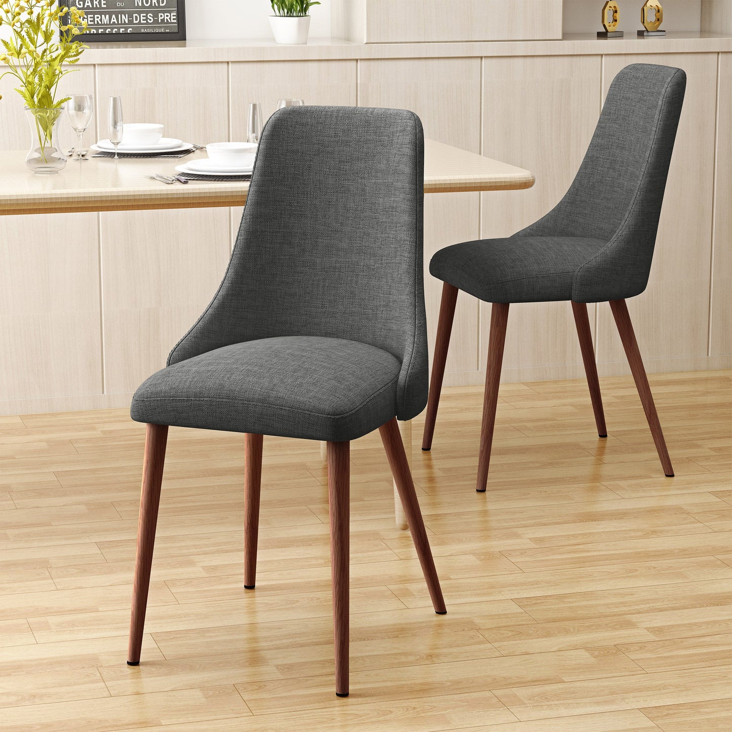 Mid Century Modern Fabric Armless Dining Chairs, Set of 2
