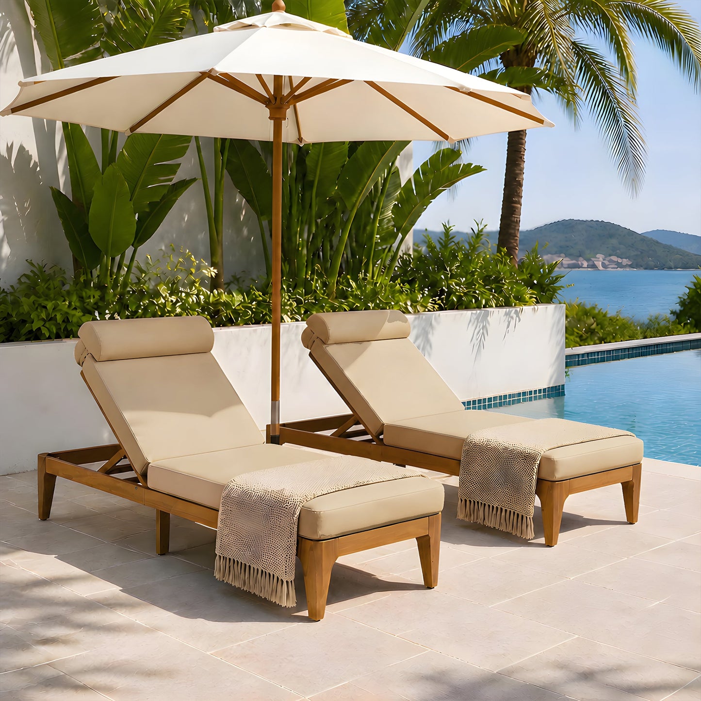 TOPMAX Acacia Wood Chaise Lounge - Set of 2