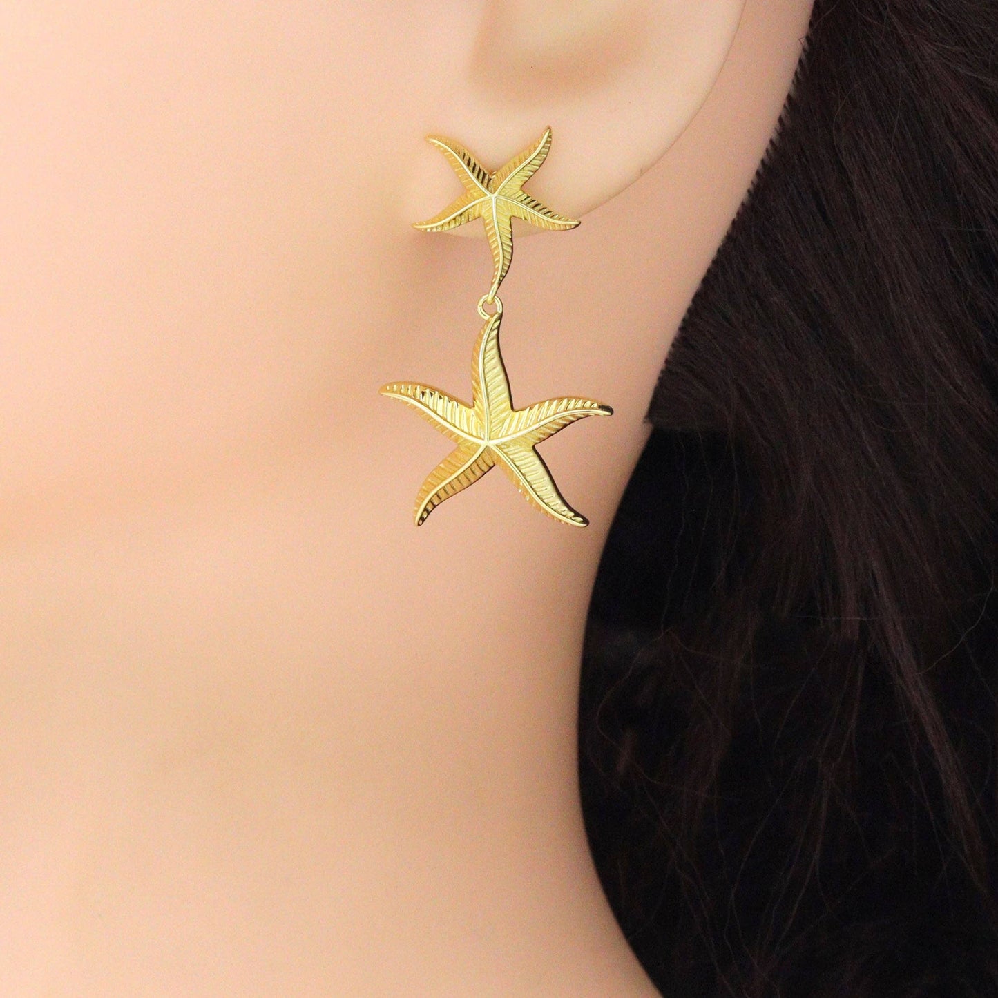 Gold Silver StarFish Earrings, Sku#A472