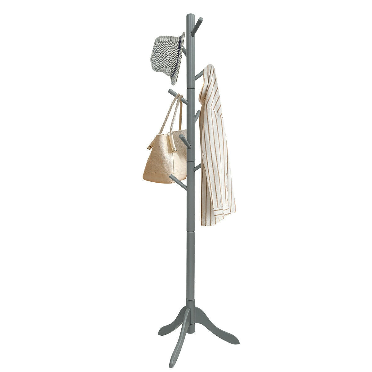 Adjustable Wooden Tree Coat Rack with 8 Hooks