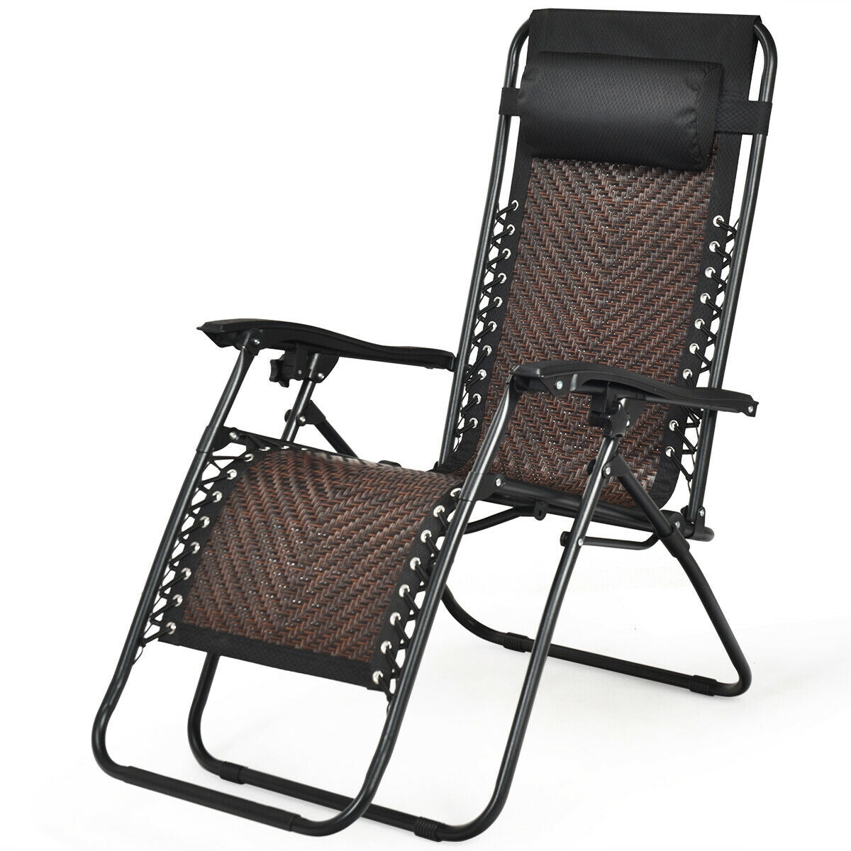 Folding Rattan Zero Gravity Lounge Chair with Removable Head Pillow