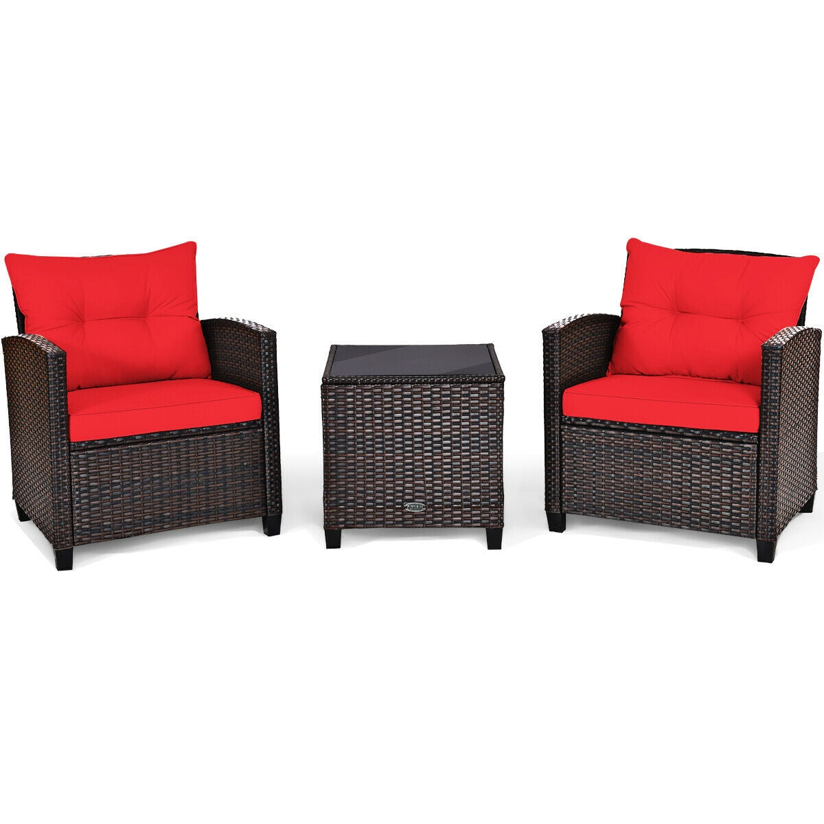 3 Pcs Patio Rattan Furniture Set Cushioned Conversation Set Coffee Table-Beige