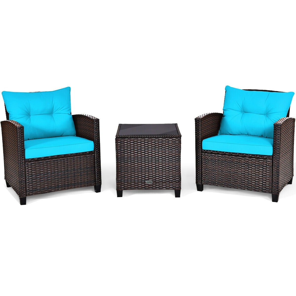 3 Pcs Patio Rattan Furniture Set Cushioned Conversation Set Coffee Table-Beige