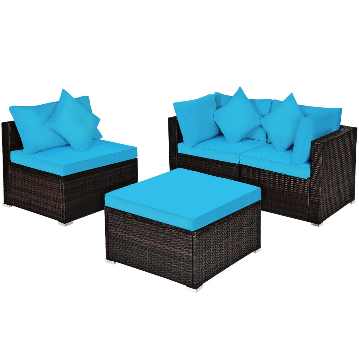 4 Pieces Ottoman Garden Patio Rattan Wicker Furniture Set with Cushion-Gray