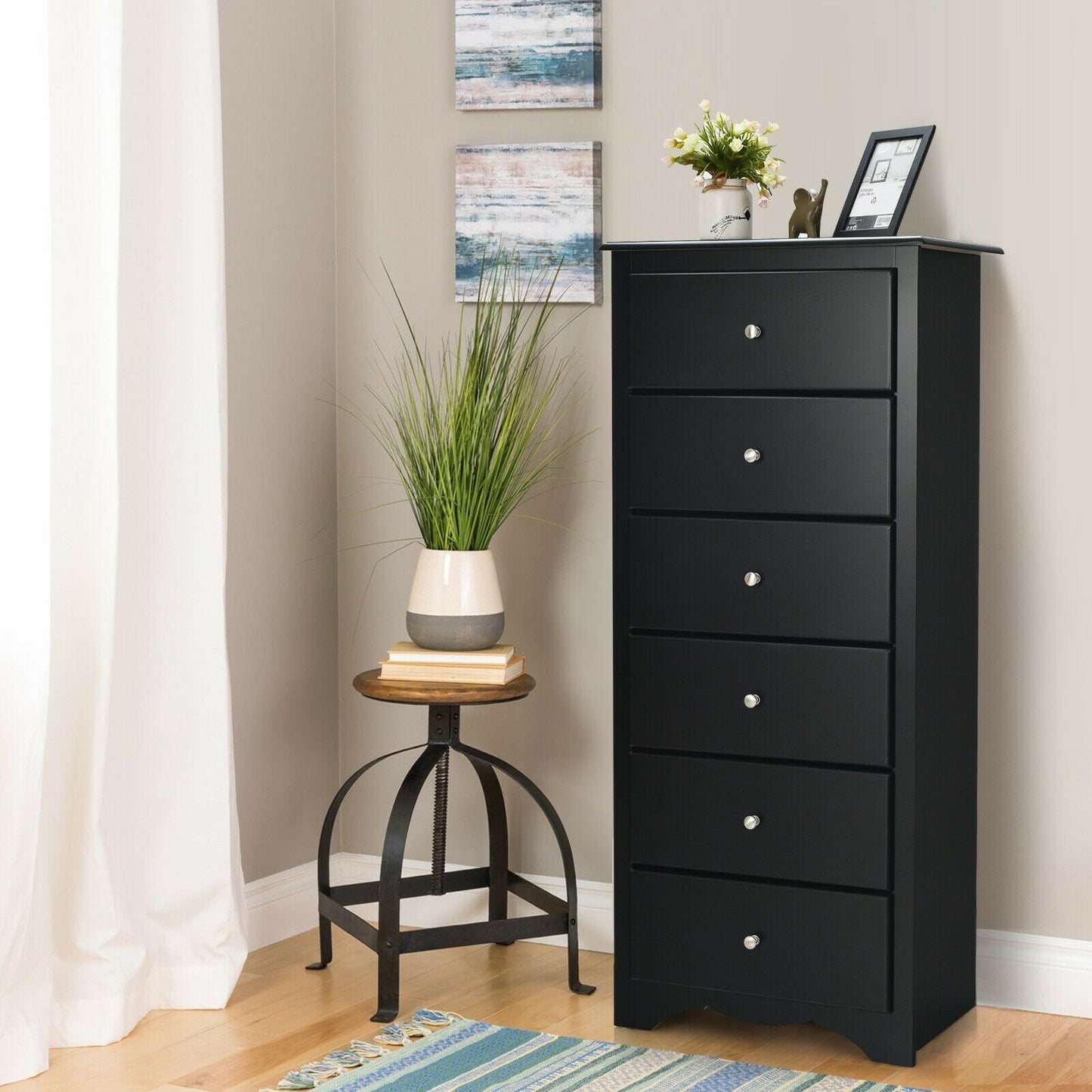 6 Drawers Chest Dresser Clothes Storage Bedroom Furniture Cabinet