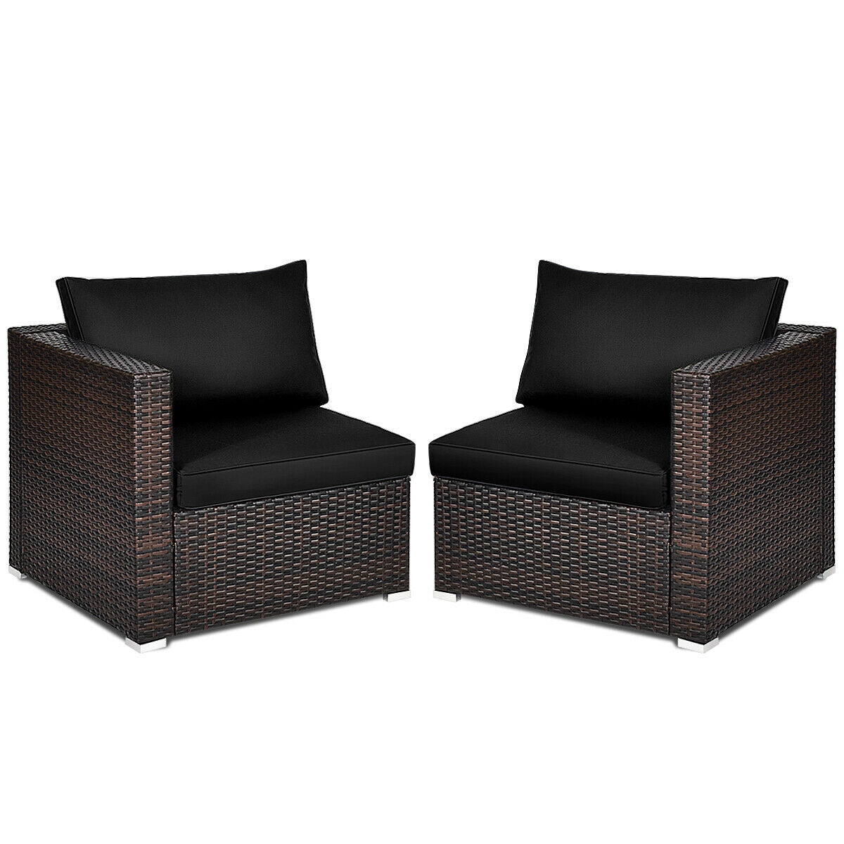 2 Pieces Patio Rattan Sectional Conversation Sofa Set-Beige