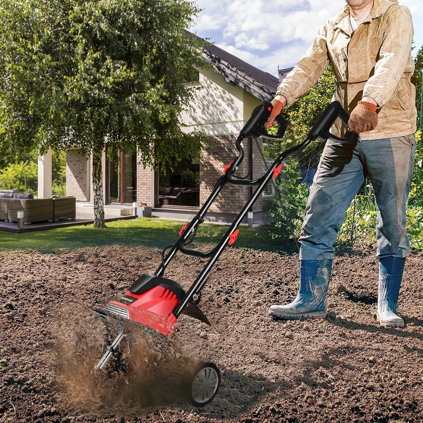 17-Inch 13.5 Amp Corded Electric Tiller and Cultivator 9-Inch Tilling Depth