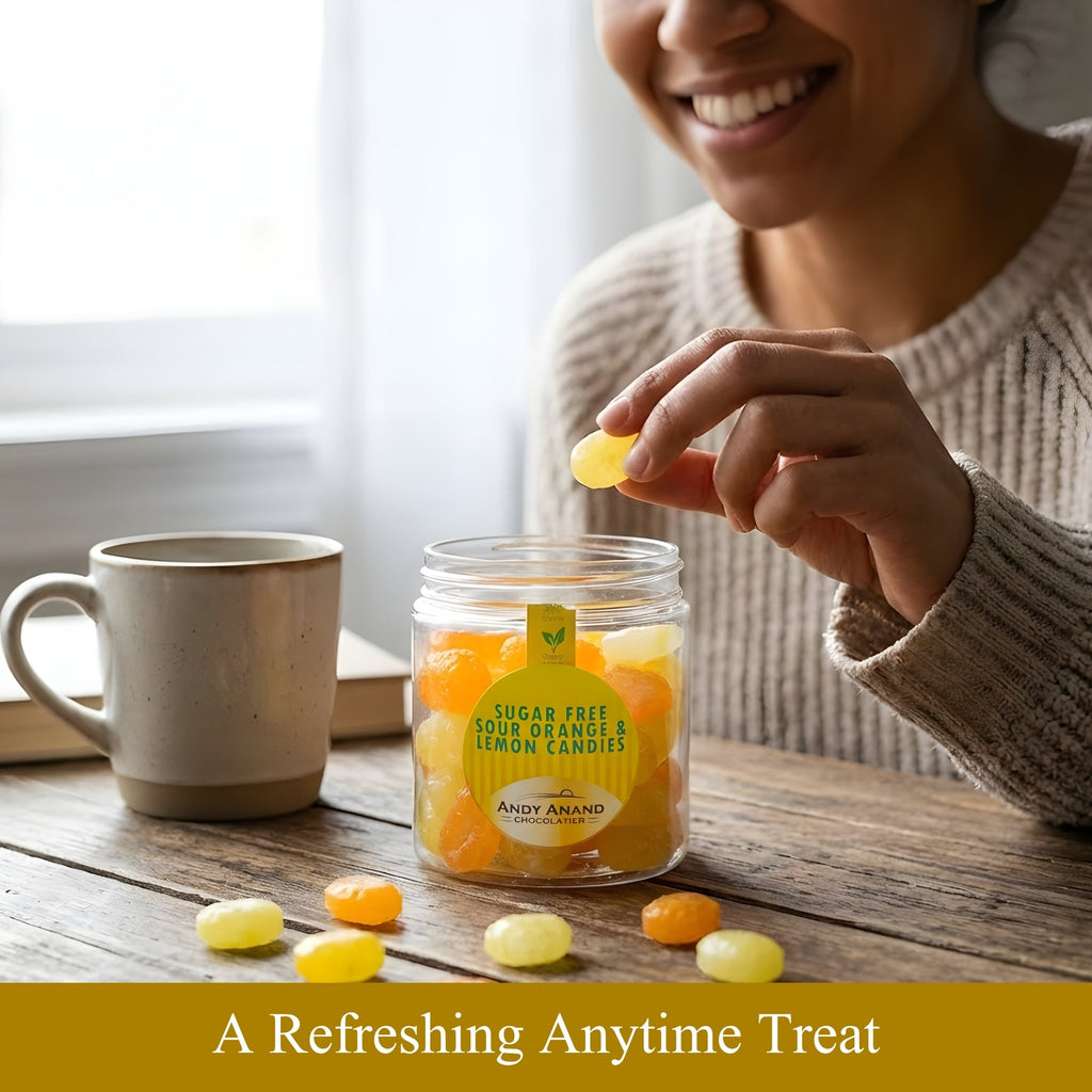 Andy Anand Sugar-Free Orange & Lemon Hard Candy, 7 oz – European Imported, Stevia Sweetened, Keto & Diabetic-Friendly Gourmet Snack Gift Box