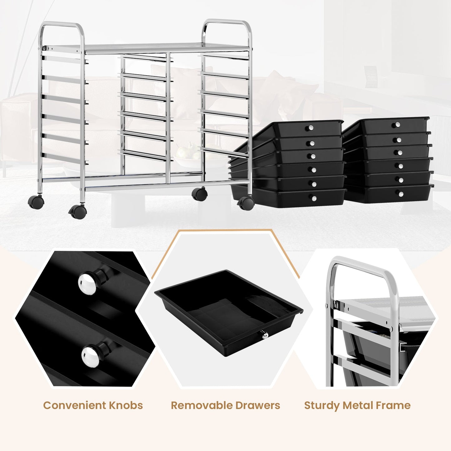 12 Drawers Rolling Storage Cart for Home and Office