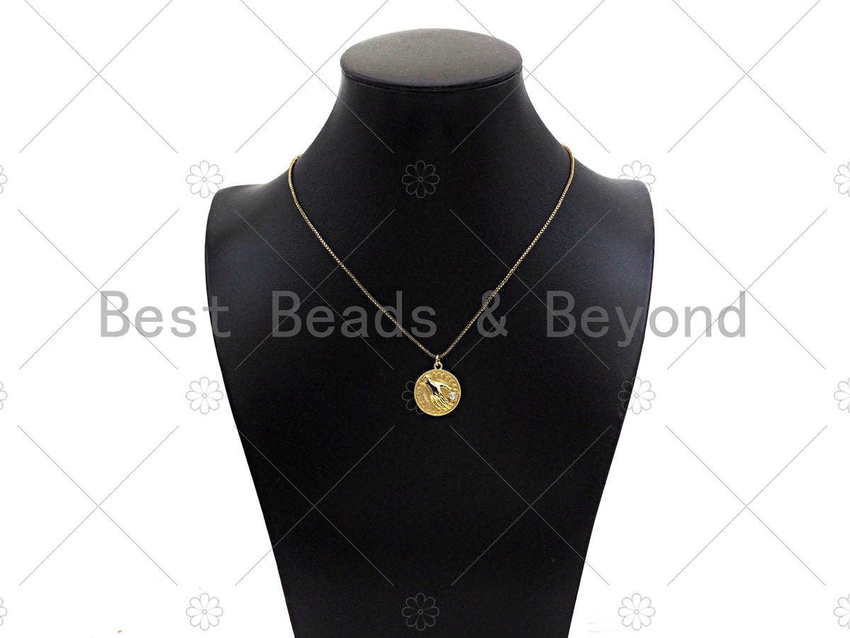 Gold Filled CZ Micro Pave Hand On Round Coin Shape Pendant, 18K Gold Filled Medallion Charm, Necklace Bracelet Charm, 20x18mm,Sku#Z1351