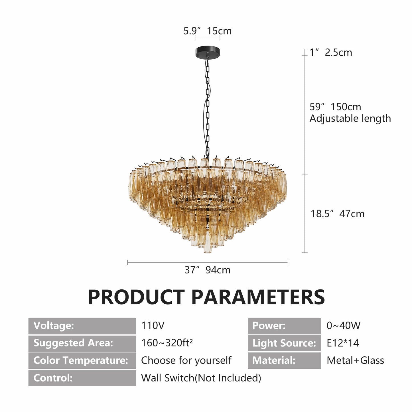 Modern Round Chandelier, 37" Extra Large