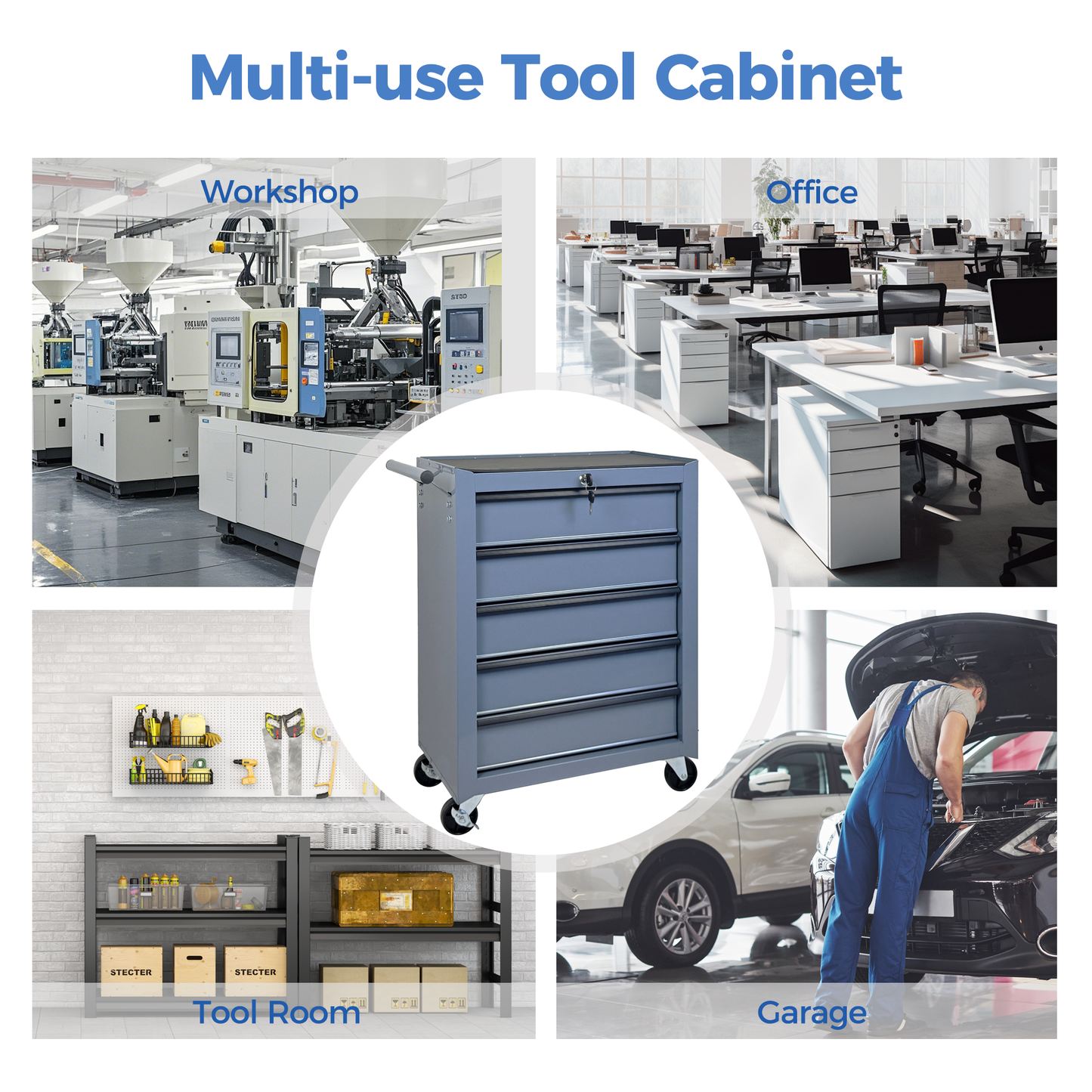 Rolling Metal Tool Chest with 5 Drawers