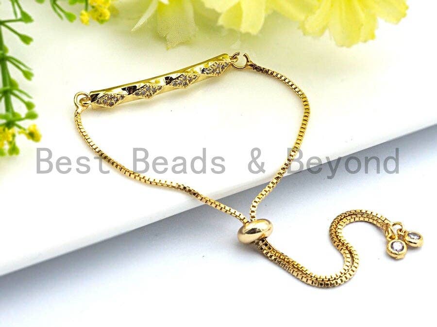 Clear CZ Micro Pave 4x38mm Bar shape Two Hole Bracelet Connector, Cubic Zirconia Connector/Link,sku#E488C