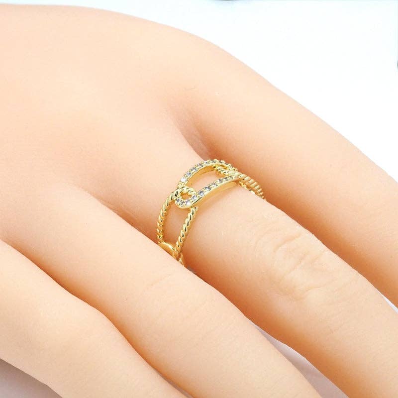Gold Oval Link Adjustable Ring, Sku#LK800