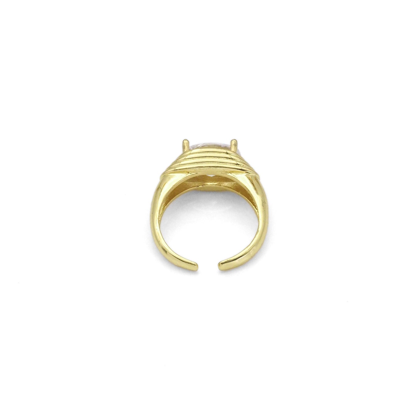 Gold Oval Big CZ Adjustable Ring, Sku#B371