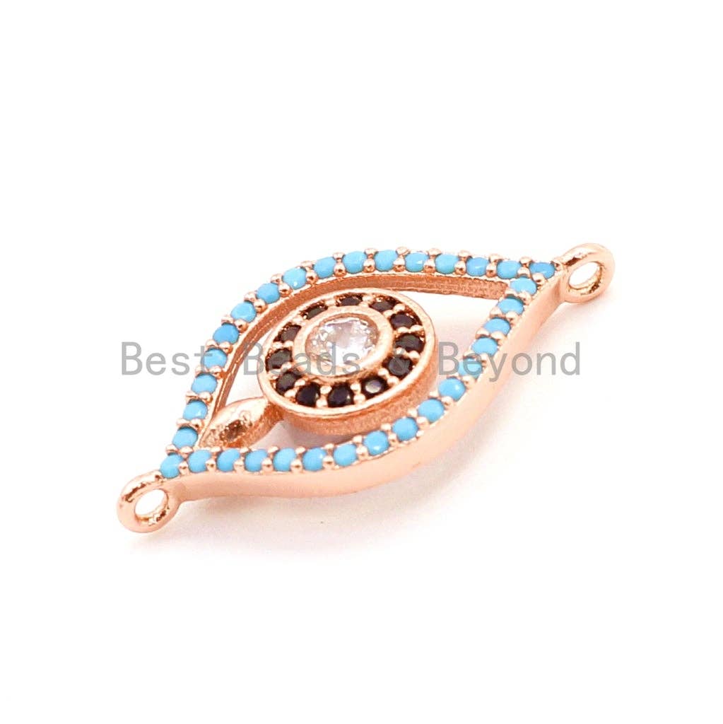 CZ Micro Pave Turquoise Evil Eye Connector for Bracelet/Necklace, Cubic Zirconia Space Connector, 12x23mm,sku#E36C