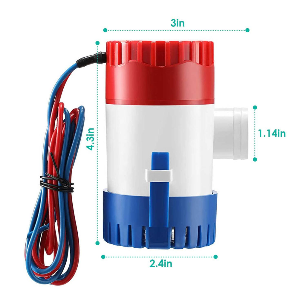 Pompe à eau électrique non automatique de cale submersible pour bateau, 12 V 1100 GPH