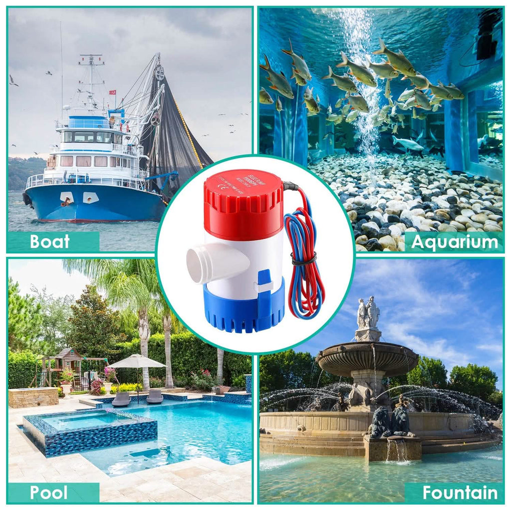 Pompe à eau électrique non automatique de cale submersible pour bateau, 12 V 1100 GPH