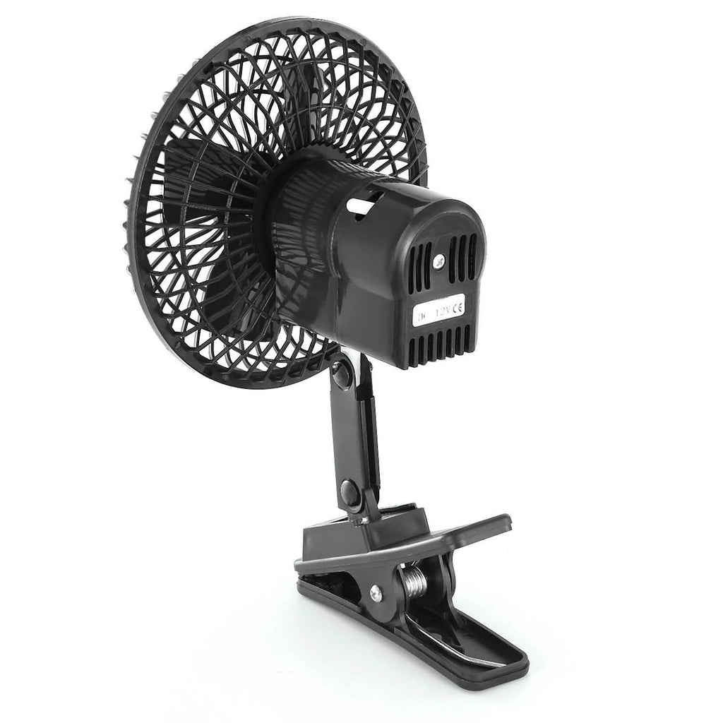 12V Car Fan Oscillating Clip on Cooling Fan with 2 Speeds 120° Rotation