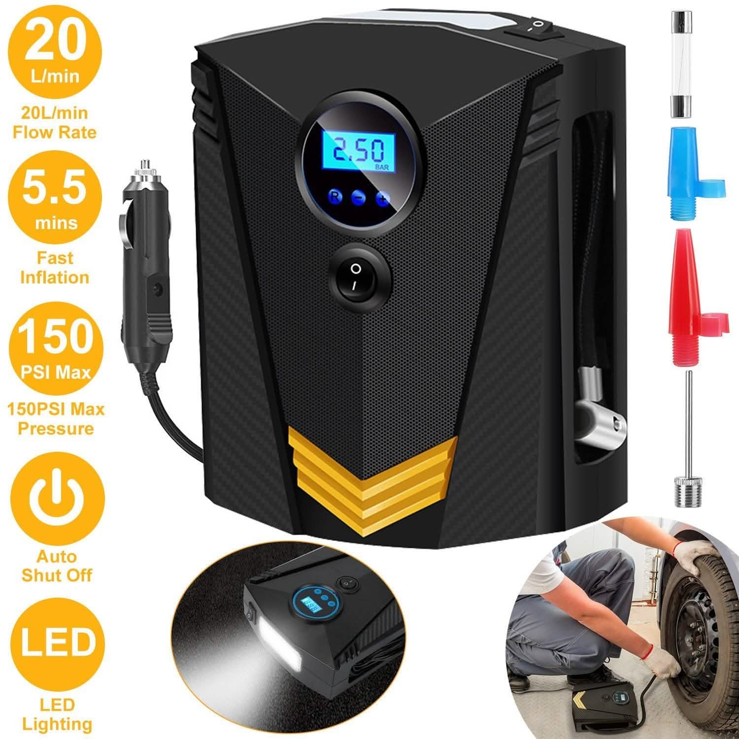 Gonfleur de pneus numérique 12V DC 100W 150PSI