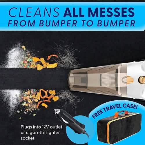 12V High Power Handheld Car Vacuum with 16Ft Cord, Attachments & Bag