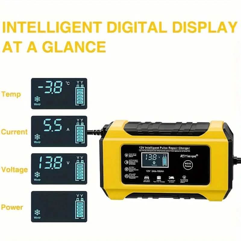 12V Intelligent Pulse Repair Smart Battery Charger with LCD Display
