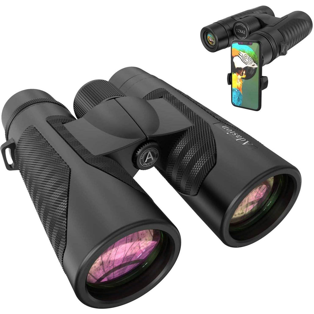 Jumelles HD 12x42 pour adultes avec adaptateur universel pour téléphone