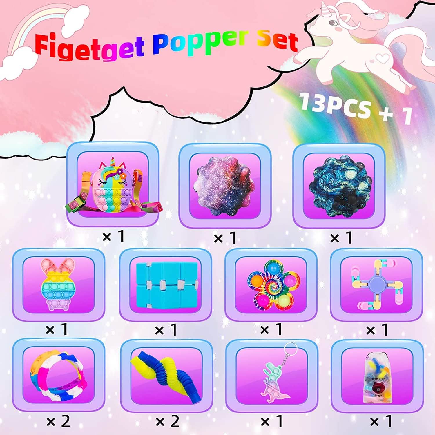 13ピースセット：感覚フィジェットポップパックおもちゃ