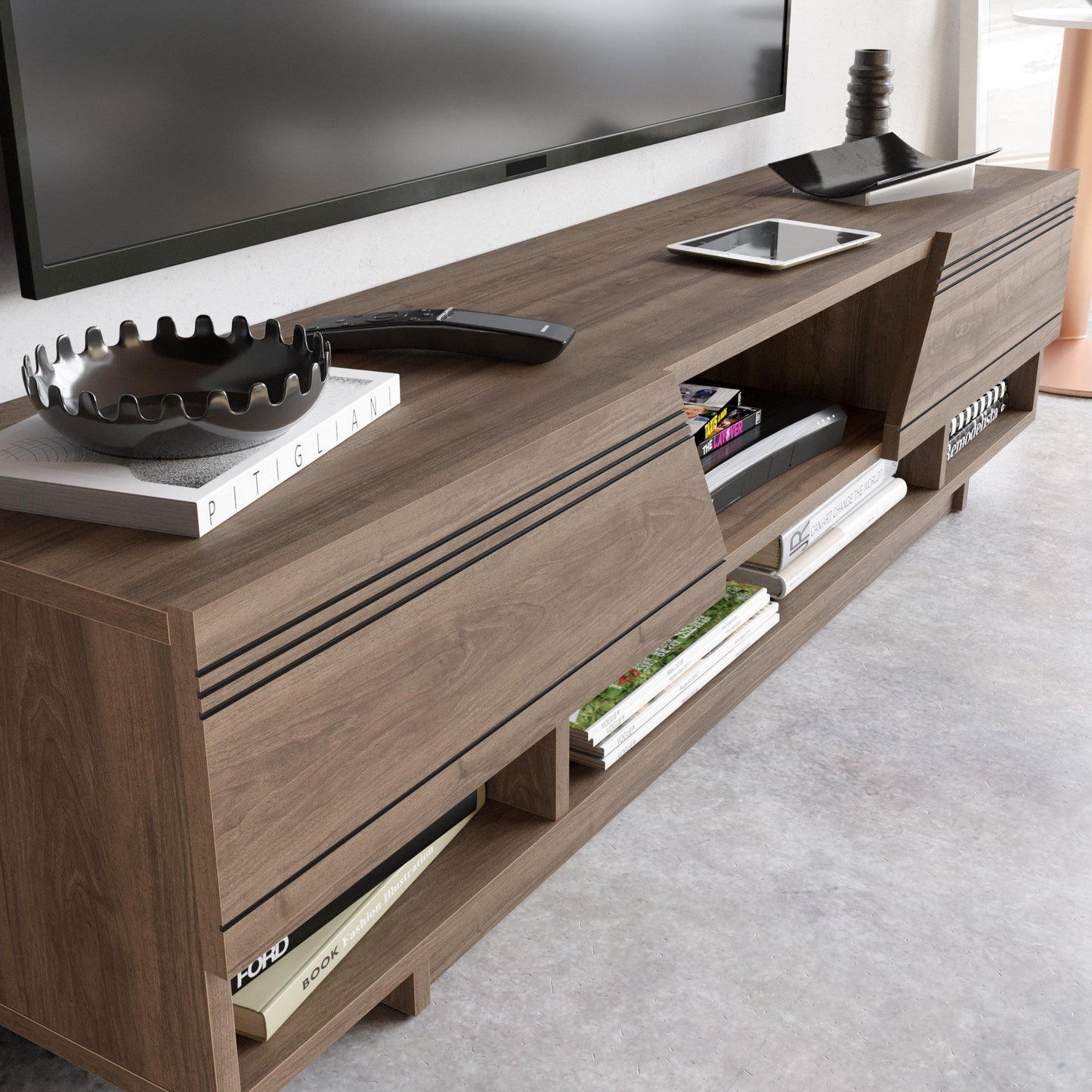 Aspatria 63" TV Stand and Media Console with Cabinets and Shelves fro TVs up to 72"