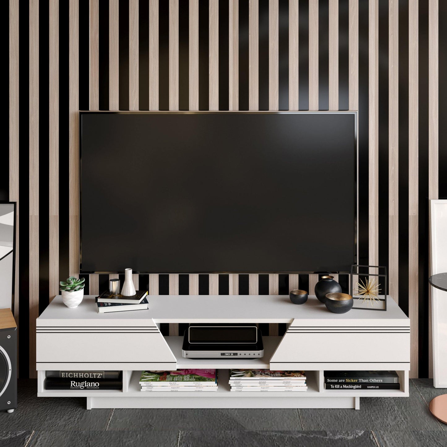 Aspatria 63" TV Stand and Media Console with Cabinets and Shelves fro TVs up to 72"