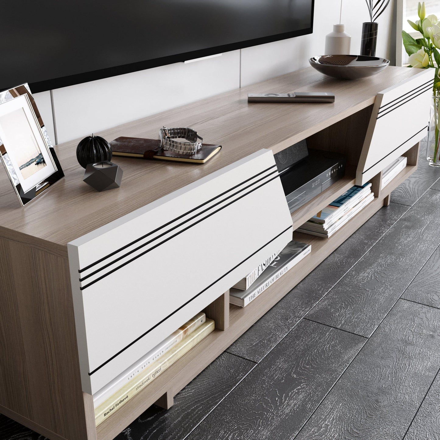 Aspatria 63" TV Stand and Media Console with Cabinets and Shelves fro TVs up to 72"