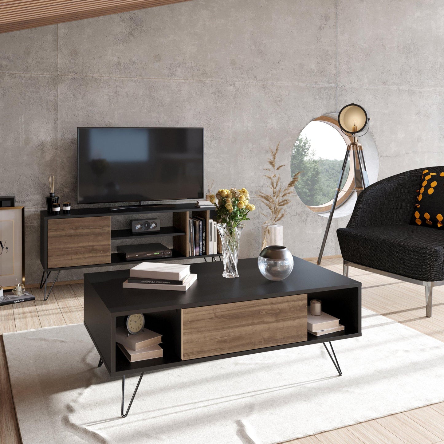 Mistico 47" Wide Coffee Table with A Cabinet and Shelves