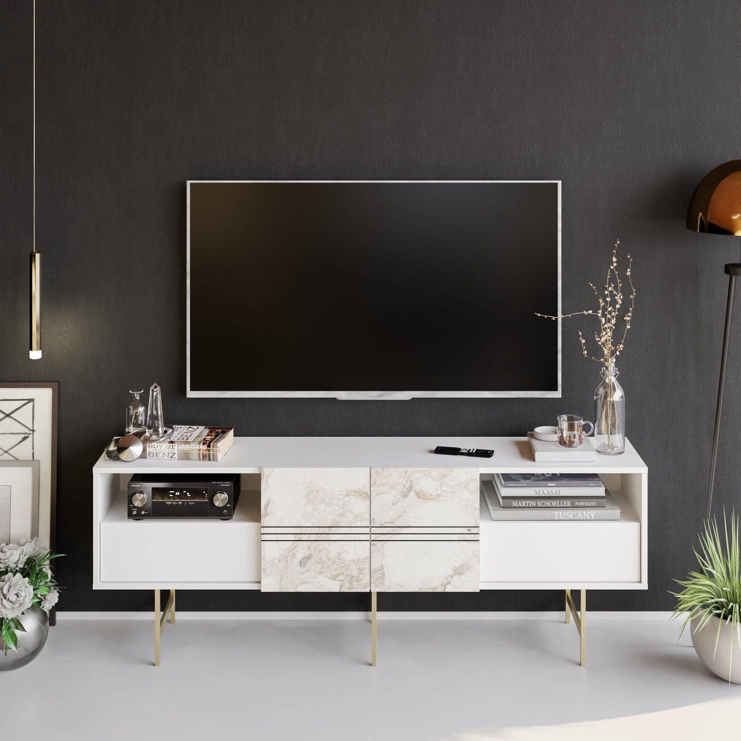 Derin 71" Media Console and TV Stand with Cabinets and Shelves for TVs up to 80"
