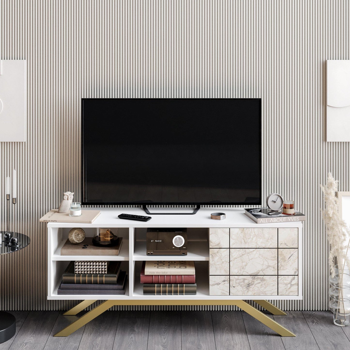 North 51" TV Stand and Media Console with A Cabinet and Shelves